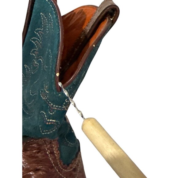 Ariat Fatbaby Ostrich Print Western Boots 9.5 B Brown & Teal Leather - Picture 9 of 13